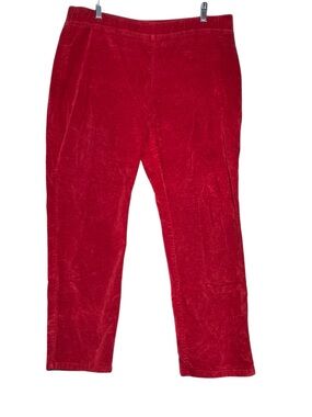 Rafaella Pants Red Velour Relaxed Med Rise  Straight Leg Size 16 Stretch Cozy